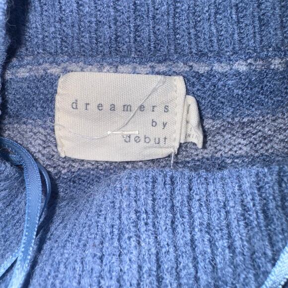 Dreamers by Debut Women’s Sweater M/L Blue Gray Striped Pullover Mock Neck - Picture 4 of 6